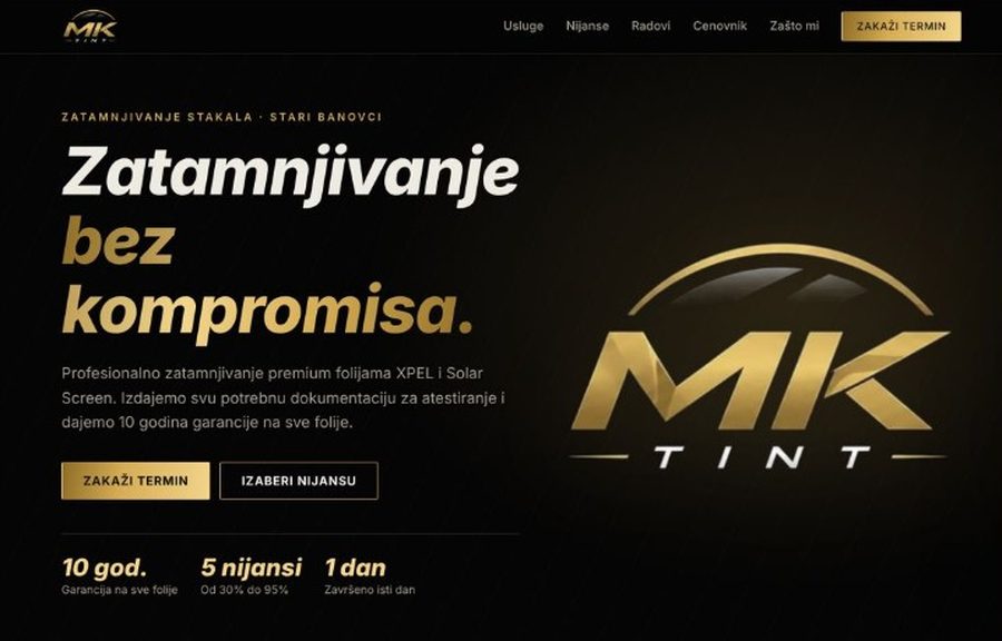 Početna strana sajta MK Tint